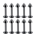 Set of 10 black surgical steel labret studs with cone spikes and flat back design - Spike Style / 1.2x6x3mm (10 Pieces) / Black
