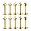 Set of 10 gold stainless steel piercing studs with conical tips and flat back design - Spike Style / 1.2x6x3mm (10 Pieces) / Gold