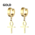 Golden stainless steel hoop earrings with Egyptian Ankh cross pendants for women and men - Ankh Cross - Gold