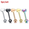 5er-Set Herz-Zungenringe aus Edelstahl in Silber Schwarz Gold und Regenbogenfarben - Herz Stil / Mehrfarbige Kombi