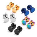 Poliertes Edelstahl Hantel-Ohrstecker Set in Gold, Blau, Silber, Regenbogen und Schwarz - Stil D Kombination (Hantel Ohrstecker) / Gold/Blau/Silber/Regenbogen/Schwarz