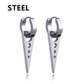 Polished stainless steel hoop earrings featuring hollow triangle cone pendants - Hollow Triangle - Silver