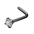 Detail of a black stainless steel L-shaped nose stud with 4-claw set clear zircon stone - L-shaped Bar / 0.8x7x1.5mm / Black