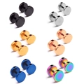 Set mit 6 Paar Edelstahl-Hantel-Ohrsteckern in verschiedenen hochglanzpolierten Metallfarben - Schwarz/Silber/Gold/Roségold/Blau/Regenbogen