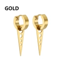Polished gold drop earrings with hoop and three-hole geometric triangle pendant - Hollow Triangle - Gold