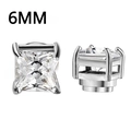 Silver stainless steel 6mm square magnetic clip-on earrings with clear zircon stones - 6mm / Square Silver Clear (E-6mm)