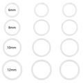 Clear acrylic nose ring set detail showing four sizes: 6mm, 8mm, 10mm, and 12mm rings - Mixed Sizes Set (12-Piece)