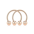 Set di due anelli a ferro di cavallo in acciaio inossidabile oro rosa con sfere - Stile a Sfera / 1.2x6x3mm / Oro rosa