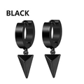 Black stainless steel hoop earrings featuring vertical geometric cone pendants for men - Triangle Cone - Black