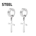 Silver stainless steel cross pendant magnetic ear clip for non-pierced ears - Style E Cross Pendant / Steel