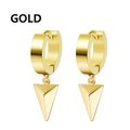 Gold stainless steel hoop earrings featuring a polished geometric cone pendant - Triangle Cone - Gold