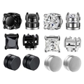 16 pairs of stainless steel magnetic stud earrings with black and silver zircon stones - Multi Style Black And Silver Set / Silver All Styles