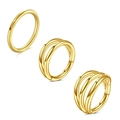 Detail of gold-plated stainless steel hoop rings in single, double, and triple styles - 1.2x8mm / 3-Piece Gold Set