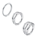 Polished stainless steel hinge rings in single, double, and triple hoop designs - 1.2x8mm / Silver (3-Piece Set)