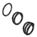 Detailed view of black stainless steel clicker rings in single, double, and triple hoop designs - 1.2x8mm / Black (3-Piece Set)