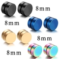 Magnetische 8mm Edelstahl Ohrstecker Set in Schwarz Blau Gold und Regenbogenfarben - Set A (4 Paare)
