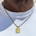 Cadena de cuerda bañada en oro de 18k con colgante rectangular de la letra F inicial - Letra F (XL224) / Con cadena / Dorado