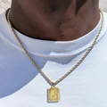 Collar de cadena de cuerda en acero inoxidable dorado con colgante cuadrado letra J - Letra J (XL224) / Con cadena / Dorado