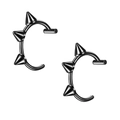 Pair of punk style black stainless steel hoop earrings with three cone spike rivets - Black