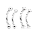 Detail view of 4-piece stainless steel curved barbells with ball and CZ stone ends - 4 Pieces/Set / Silver