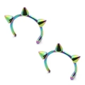 Rainbow stainless steel horseshoe ring set with punk spikes for lip or nose piercing - Colorful