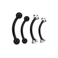 Detailed view of four black stainless steel eyebrow rings with CZ zircon and ball ends - 4 Pieces/Set / Black
