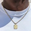 Collar de cadena de cuerda chapado en oro de 18k con colgante cuadrado de letra S - Letra S (XL224) / Con cadena / Dorado