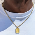 Collar de cadena de cuerda dorada con colgante cuadrado letra A para un look hip hop - Letra A (XL224) / Con cadena / Dorado