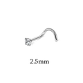 Detailansicht eines 2,5mm Zirkonia Nasensteckers mit S-förmigem Haken aus Edelstahl - 2.5mm / Gebogene Barbell