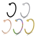 Macro detail of five-color stainless steel C-shaped nose rings set with polished finishes - Style C (Mixed Colors)