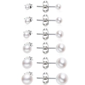Klassisches Edelstahl Perlenohrstecker Set mit 6 Paaren in verschiedenen Größen für Damen - Gemischte Größen Set (A)