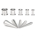 5-piece stainless steel ear tunnel and taper set for stretching in polished silver finish - 4mm-10mm Ear Expander Set / Silver