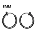 Classic 8mm black stainless steel non-pierced clip-on hoop earrings with spring closure - Small / Spring Ring / Black