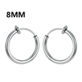 Classic 8mm silver stainless steel clip-on hoop earrings for non-pierced ears - Small / Spring Ring / Steel