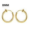 Classic 8mm golden clip-on hoop earrings for non-pierced ears with spring closure - Small / Spring Ring / Gold