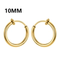 Classic 10mm golden stainless steel clip-on hoop earrings for non-pierced ears - Large / Spring Ring / Gold