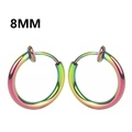 Rainbow plated stainless steel non-pierced hoop earrings in 8mm size variant - Small / Spring Ring / Colorful