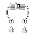 Silberner magnetischer Septum-Nasenring aus Edelstahl mit Kugel- und Kegelenden - U-Form Magnetischer Fake-Septum Ring (Stil E) / Stahlfarben
