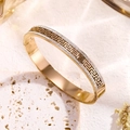 Gold-plated stainless steel hollow bangle with Greek meander pattern and pavé rhinestones - Meander Pattern Bangle (2339) / Rose Gold