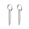 Polished silver stainless steel drop earrings with minimalist rectangular pendant - Plate Chain (Style-7)