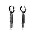 Minimalist black stainless steel hoop earrings with hanging long metal bar pendant - Round Tag / Black / Ear Buckle