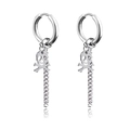 Punk silver stainless steel hoop earrings with skull pendant and long metal chain - Skull Chain (Style-4)
