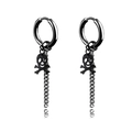 Black stainless steel hoop earrings with skull pendant and long dangling chain - Skull / Black / Ear Buckle