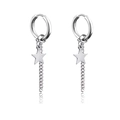 Silver stainless steel hoop earrings with hanging star pendant and long chain fringe - Star Chain (Style-6)