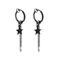 Black stainless steel hoop earrings with pentagram star pendant and long chain links - Pentagram / Black / Clip-On Earrings