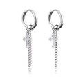 Silver stainless steel hoop earrings with cross pendant and long chain tassel detail - Cross Hoop Chain (Style-3)
