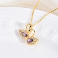 Magnifique collier double cygne plaqué or 18k avec cristaux violets et oxydes de zirconium - Style Cygne Violet (XL384)