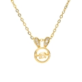 Magnifique collier lapin plaqué or 18k avec zircon étincelant et pierre dansante mobile - Lapin Oreille Dansante (XL387)