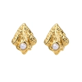 Minimalist 18k gold plated stainless steel pearl earrings with sculptural leaf texture - ED04-Wrinkled Pearl