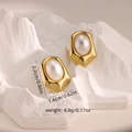 Orecchini a perno in oro vintage con perle e design geometrico irregolare francese - Stile Metallico Ovale Irregolare (EH157)